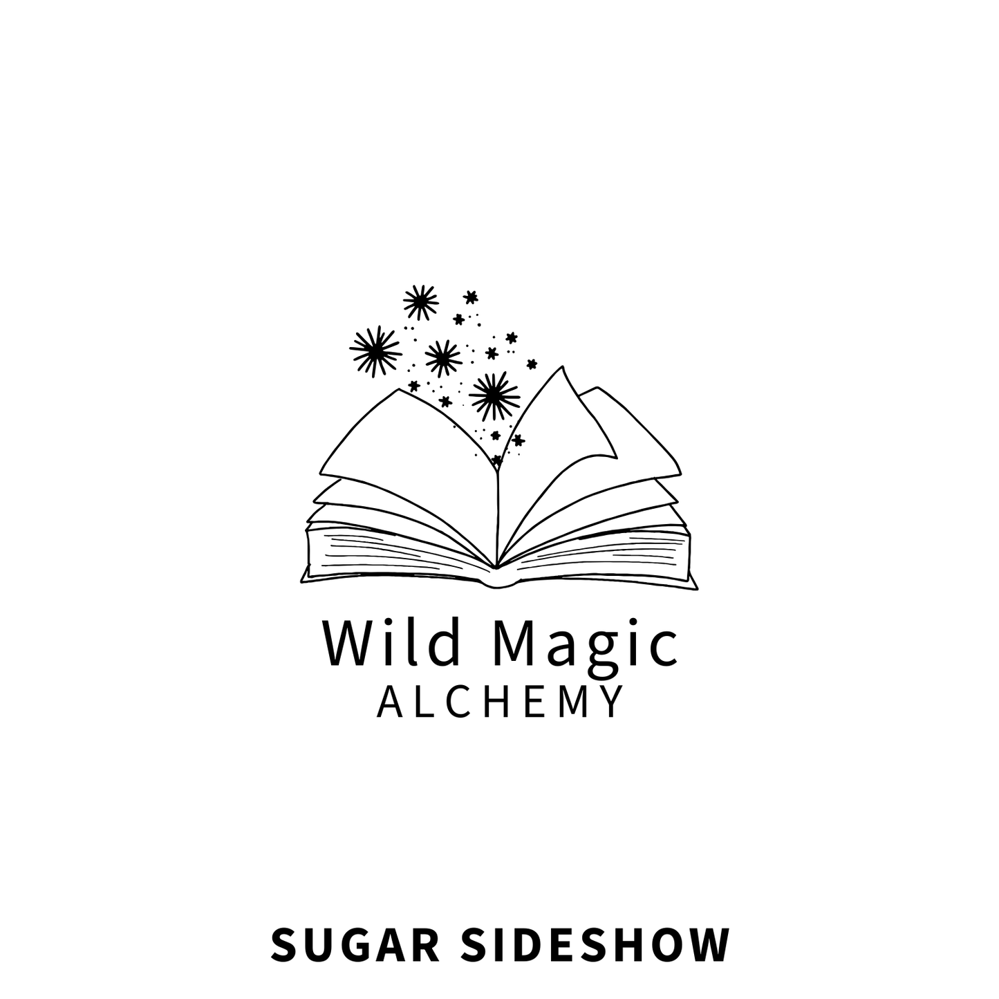 ADA Logo of Wild Magic Alchemy with an open book and star designs on a white background. The product is Sugar Sideshow.