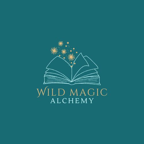 Logo for Wild Magic Alchemy featuring an open book with magical stars on a teal background. These are called The Dopplegangers.