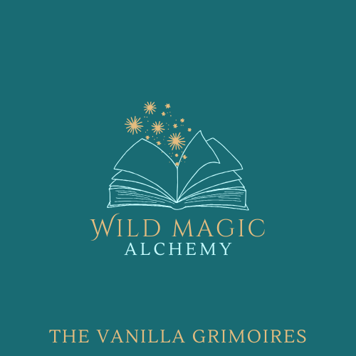 Wild Magic Alchemy logo of open book and stats. The name of the Collection called The Vanilla Grimoires. 