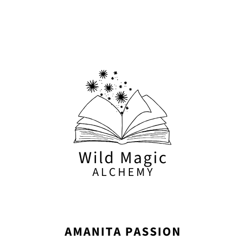 ADA Logo of Wild Magic Alchemy with an open book on a white background. The product is Amanita Passion. 