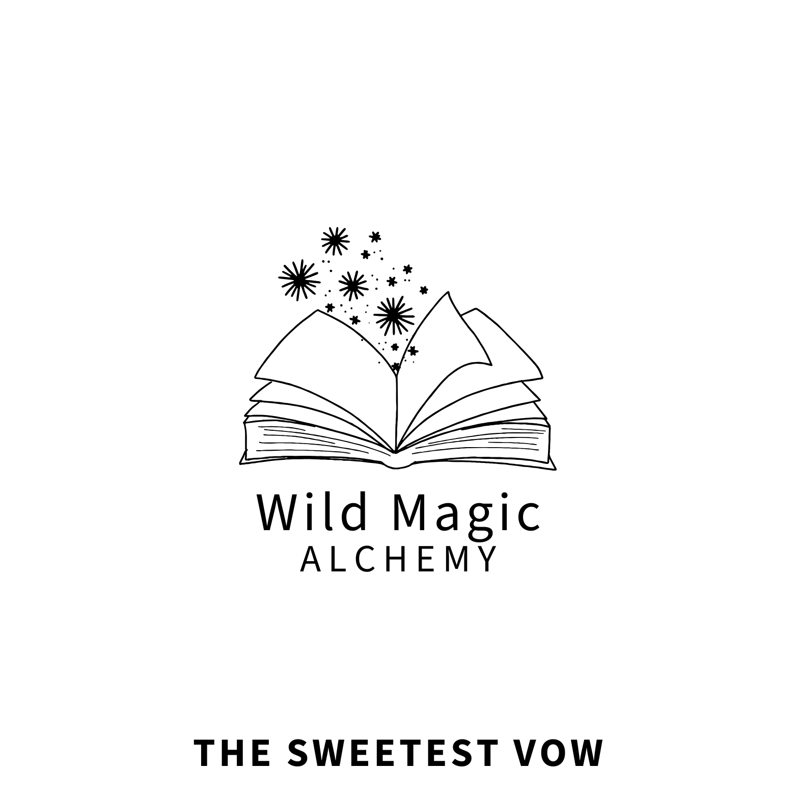 Logo for Wild Magic Alchemy with an open book and stars on a white background. Product is The Sweetest Vow. 