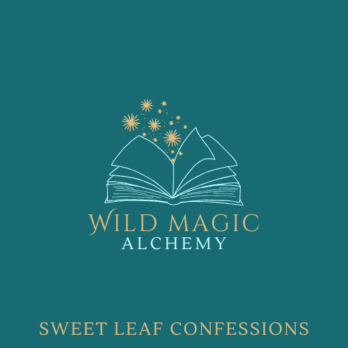 Book logo of Wild Magic Alchemy on a teal background. Product Sweet Leaf Confessions. 